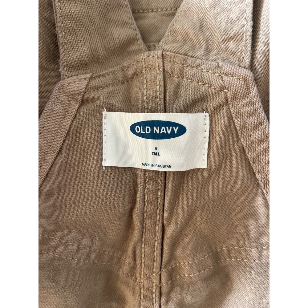 Old Navy Tan Khaki Denim Overalls Straight Leg 4 Tall‎ Neutral Utility Jumpsuit - Picture 4 of 9